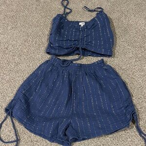 Aerie Textured Blue Set with Silver Highlights - medium top small bottom